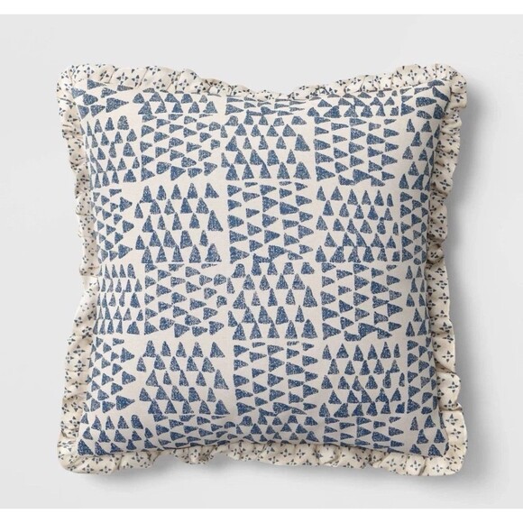 Square Bird in Nature Pillow Printed Reverse and Ruffle Trim neutral Threshold - Picture 6 of 10